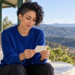Personal Mantras for Reiki Sessions: Intentions and Limits A woman reads a small intention card while seated at a hillside lookout.