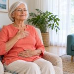 Applications of Reiki: Where It Is Reasonably Used, in Brief An older woman rests her own hands on her chest and abdomen during seated Reiki self-practice.