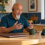 Distance Reiki Sessions: What You Are Actually Buying, What to Pay, and What to Avoid A man wearing a wired headset speaks beside a phone on a kitchen counter.