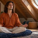 Psychic Cleansing: The Five-Minute Visualisation, Honestly, in Brief A man sits quietly on a floor cushion beneath a round skylight.