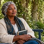 Spirit Guides: Spiritual Meanings, Reflective Practices and Clear Boundaries A woman sits thoughtfully with a closed book under a garden pergola.
