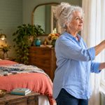 Clearing Negative Energy From a Room: What Really Works, and What Reiki, Scent and Sound Add An older woman opens a bedroom window beside light curtains.