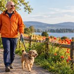 Raising Your Vibration: What the Phrase Means, 12 Ordinary Habits Behind It, and When a Symptom Needs a Doctor A man walks a small dog along a sunny park path.