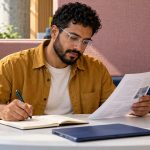 How Does Reiki Work? The Tradition’s Answer and the Evidence-Based One A man compares a printed page with notes in a quiet reading booth.